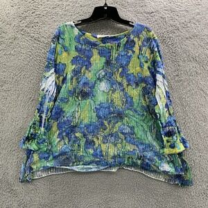 Jess And Jane Blouse Womens XL Top Geometric Extra Large Blue